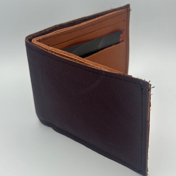 Minimalist Handmade Oaxaca Leather Wallet Burgundy Wine Bifold - Picture 1 of 13